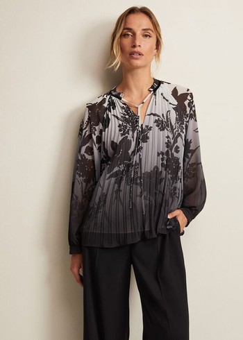 Phase Eight Nayla Shadow Floral Pleat Shirts Grey Australia | PC5164297